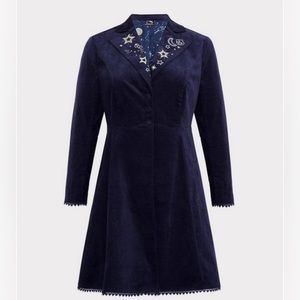 Torrid Hello Kitty Navy Velvet Embroidered Coat Size Size 3